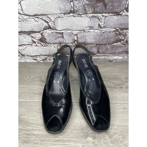 Ara Black Patent Leather Peep Toe Strap Pump Heels Women Sz 8.5M US/39EU - Picture 4 of 16